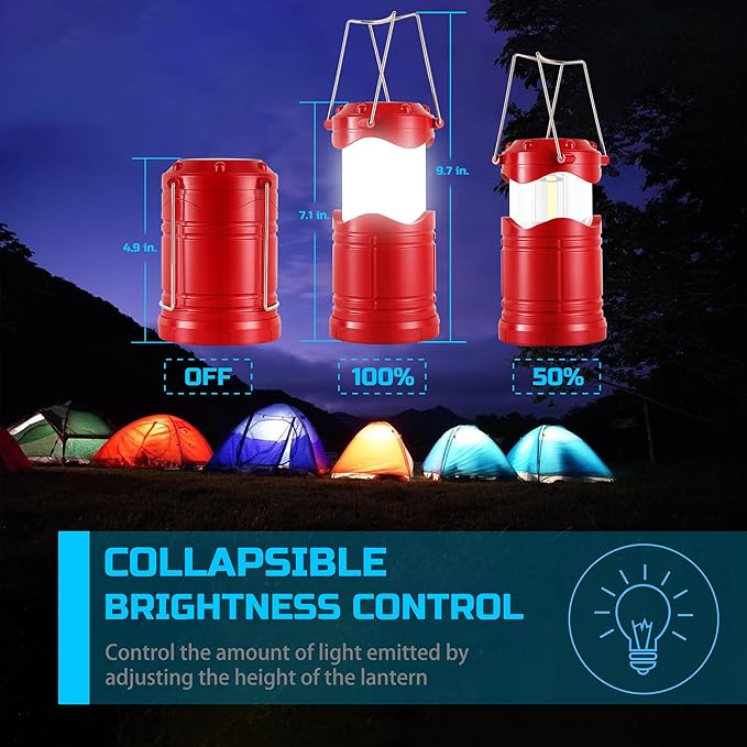 Lichamp LED Camping Lantern, 4 Pack Battery Powered Flashlight for Power Outages, Portable Collapsible Hanging Light Essential for Home, Outdoor, Emergency Lamp Survival Kit Gear for Hurricane, Red