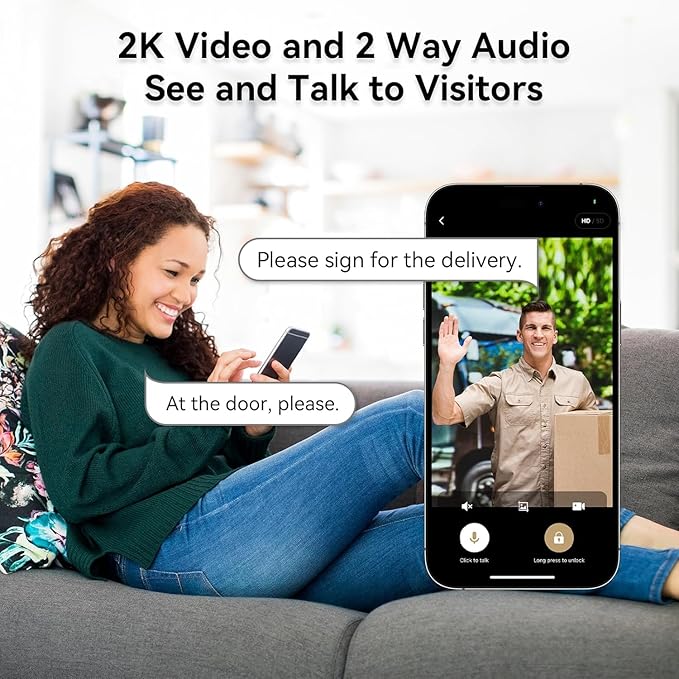 Video Smart Lock with Doorbell, 6 in 1 Keyless Entry Door Lock, Built-in WiFi Camera Deadbolt Lock for Front Door, Fingerprint, Keypad Code, App Control, Voice Control, Auto Lock, IP65, Video Calling