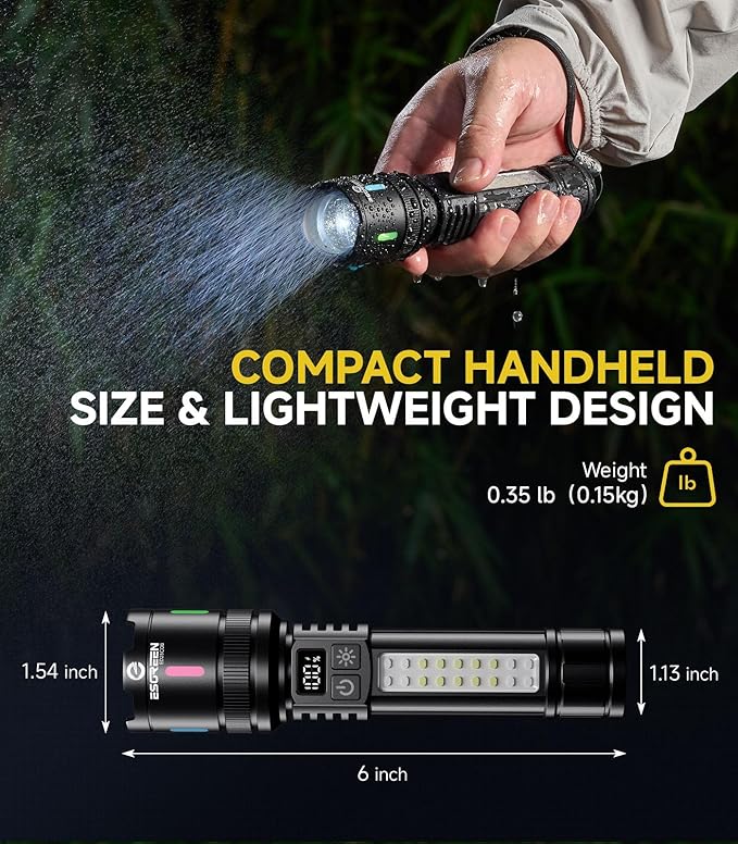 Esgreen 2 Pack Rechargeable Flashlights High Lumens 2000, Single Click Bright Flashlight Long Lasting 12H, Compact Handheld Strong LED Flash Light USB C, White & Red Light, for Hiking Camping Gift