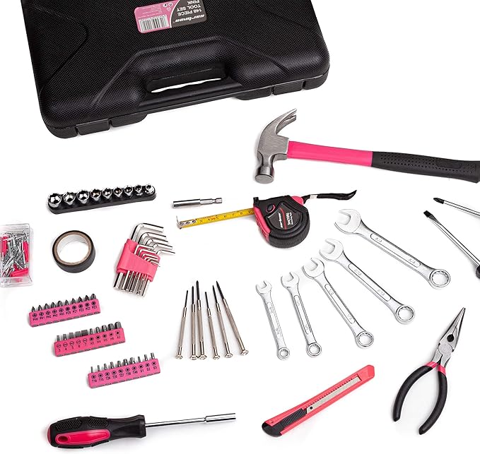 Cartman 148Piece Tool Set General Household Hand Tool Kit with Plastic Toolbox Storage Case Pink