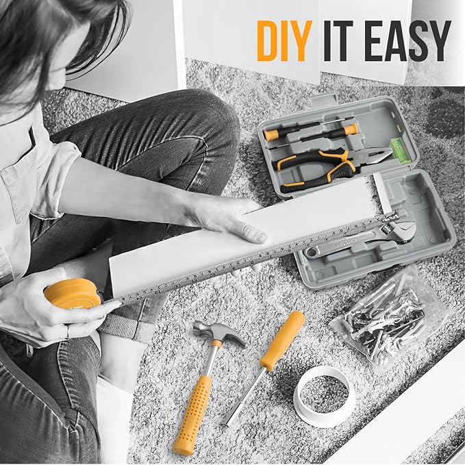 20 Pieces Home Tool Set, Basics Household Tool Kit with Small Mini Carrying Box for Men and Women DIY (Yellow)