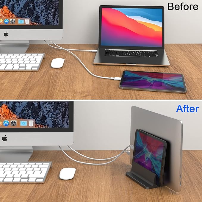 Vertical Laptop Stand, Adjustable 2 Slot Aluminum Desktop Holde(Up to 17.3 inch), Fits All MacBook/Microsoft Surface/HP/Dell/ChromeBook/iPad and Gaming Laptops (Black)