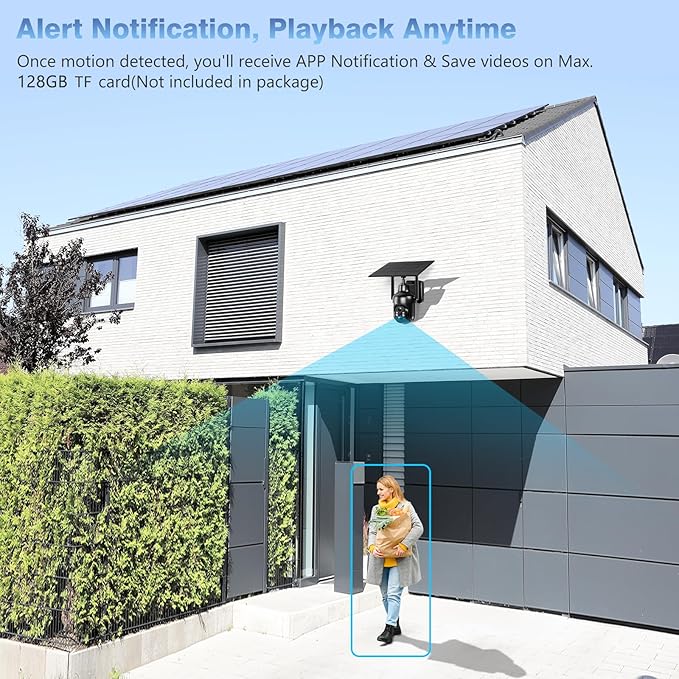 Xega 4 Pack Security Camera Wireless Outdoor, 2K PTZ Camera WiFi Surveillance Rechargeable Battery with Solar Panel, Color Night Vision, 2-Way Audio, PIR Motion Detection, Spotlight & Siren, IP66