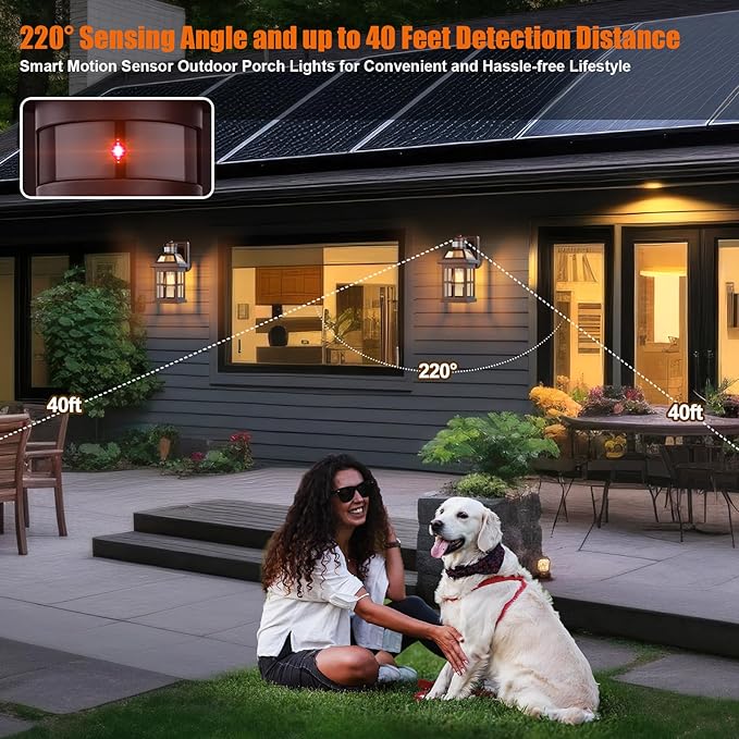 Bronze Outdoor Wall Lights with Motion Sensor, ETL Exterior Light Fixtures Waterproof 2 Pack, Anti-Rust Aluminum Porch Lights Dusk to Dawn Outdoor Lights Brown Lantern Sconces for House