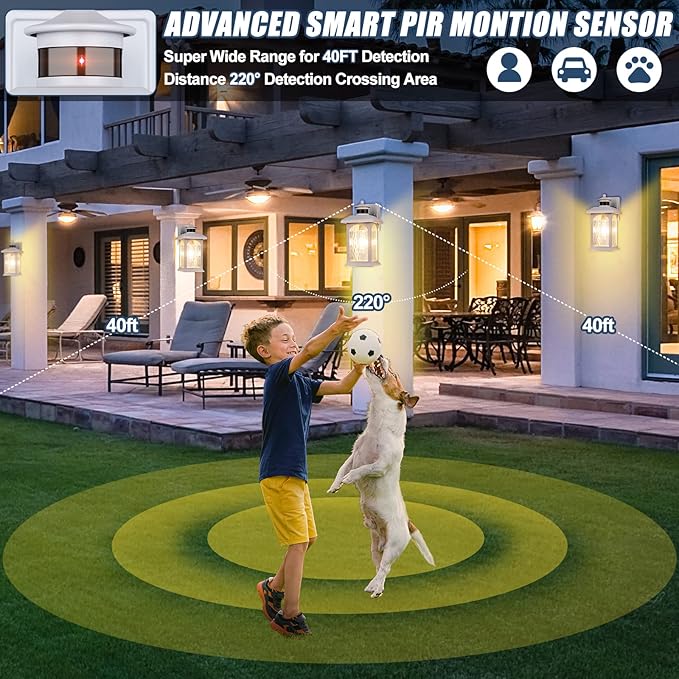 Advanced Motion Sensor Outdoor Lights 2 Packs - White Dusk to Dawn Outdoor Lighting, Anti-Rust Exterior Light Wall Mount Fixtures, Waterproof Porch Outside Lights Wall Sconce for House, Garage