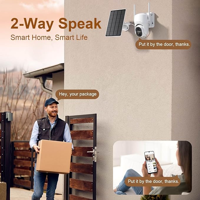 Security Cameras Wireless Outdoor, WIFI Cameras for Home Security, Wireless Outdoor Security Camera Solar Powered, 360 Camera with PTZ, PIR Sensor, 2K HD Color Night Vision, SD/Cloud, IP66 Waterproof