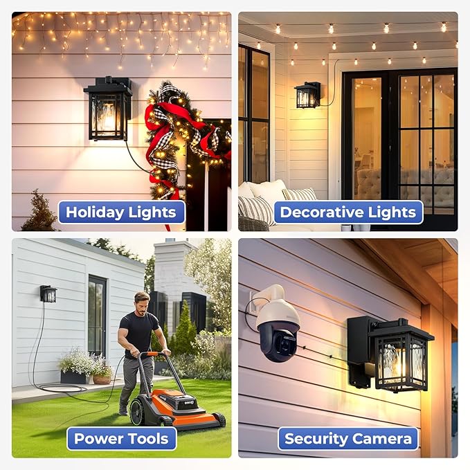 Porch Light with GFCI Outlet, Black Dusk to Dawn Outdoor Wall Light, Exterior Sconce Light Wall Mount, Waterproof Outdoor Garage Lighting Fixtures, Modern Outside Wall Lantern for House, Coach