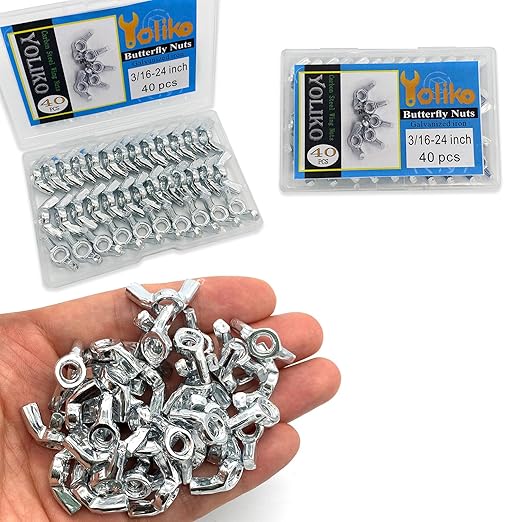 40 PCS 3/16-24 Inch Wingnuts, Quality Carbon Steel Wing Nuts Zinc Plated Fasteners Parts Butterfly Nut, Hand Twist Tighten Hardware Nuts Butterfly Wing-Nut 3/16-24” Assorted Kit