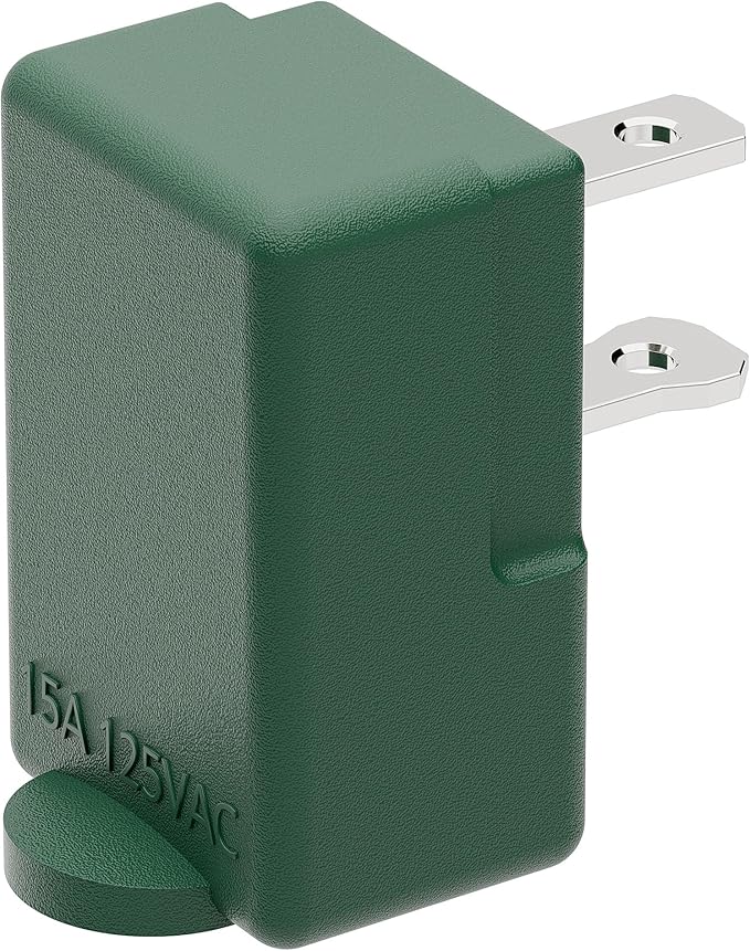2 Prong 90 Degree AC Adapter, Plugrand NEMA 1-15P to 1-15R Left Angled Adapter, Polarized 2 Prong L Type Adapter, Vertical NEMA 2 Pin Power Adapter, PA-0506G Green Color