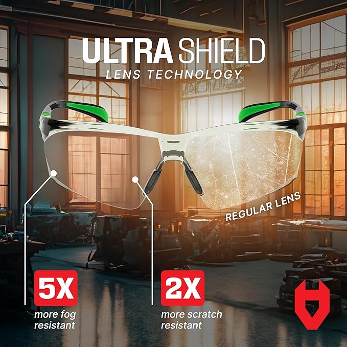 NoCry Lightly Tinted Anti Fog Safety Glasses for Men or Women with Scratch-Resistant Lenses - ANSI Z87.1 Certified with 100% UV Protection - Adjustable Temples and Nose Pad - Wraparound Design