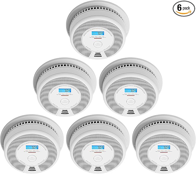 X-Sense Wireless Interconnected Combination Smoke and Carbon Monoxide Detector with LCD Display & 10-Year Battery, Over 820 ft Transmission Range, 6-Pack