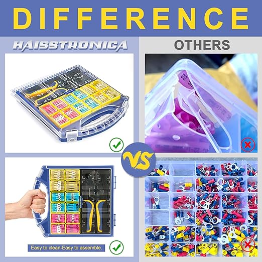 haisstronica 380PCS Marine Grade Heat Shrink Wire Connectors Set, 22-10 AWG Electrical Wire Connectors Kit,Ring Fork Butt Splice(3Color/12Size),with 9" Crimping Tools and Organizer