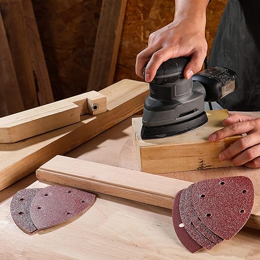 WORKPRO 150PCS Mouse Sander Pads, 5 Hole Detail Sander Sandpaper Sanding Sheets, 40/80/120/180/240 Assorted Grits for Wood Furniture