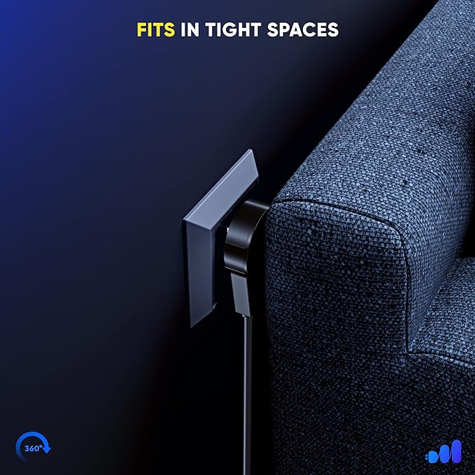 Maximm Cable 15 Feet 360° Rotating Flat Plug Extension Cord/Wire, 3 Prong Grounded Wire 16 Awg Power Cord - Black UL Certified