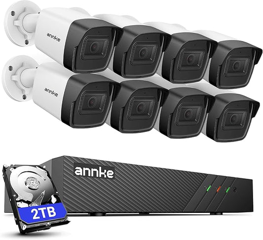 ANNKE H500 3K 5MP Poe Security Camera System with Audio, 8CH H.265+ NVR with 2TB HDD for 7/24 Recording, 8pcs Wired Outdoor IP Camera, Human&Vehicle Detection, Color Night Vision, Build-in Mic, IP67