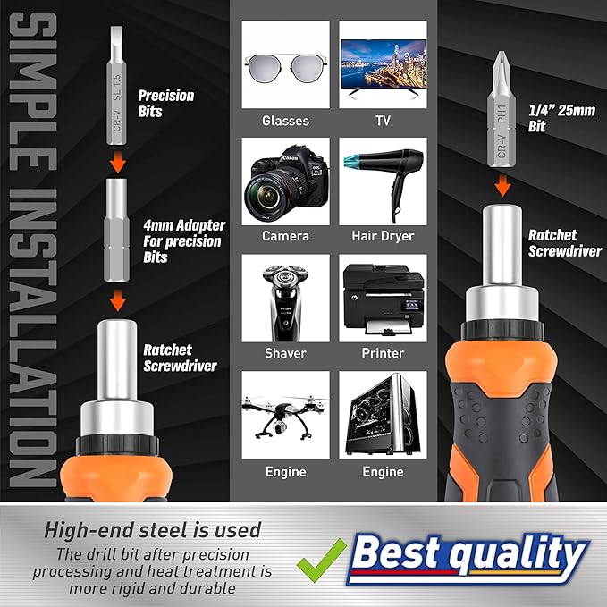 Amartisan 22 IN 1 Ratchet Screwdriver Set, Precision Multi-bit Ratchet Screw Drivers, Slotted/Philips/Pozi/Torx