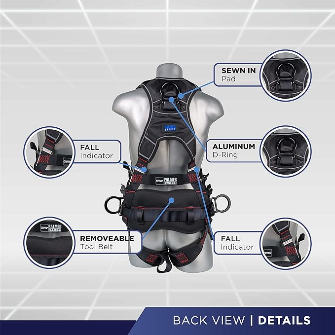 Palmer Safety Hammerhead 5pt Safety Harness Back Padded, QCB Chest, Tongue Buckel Legs Straps, Back & Side D-Rings