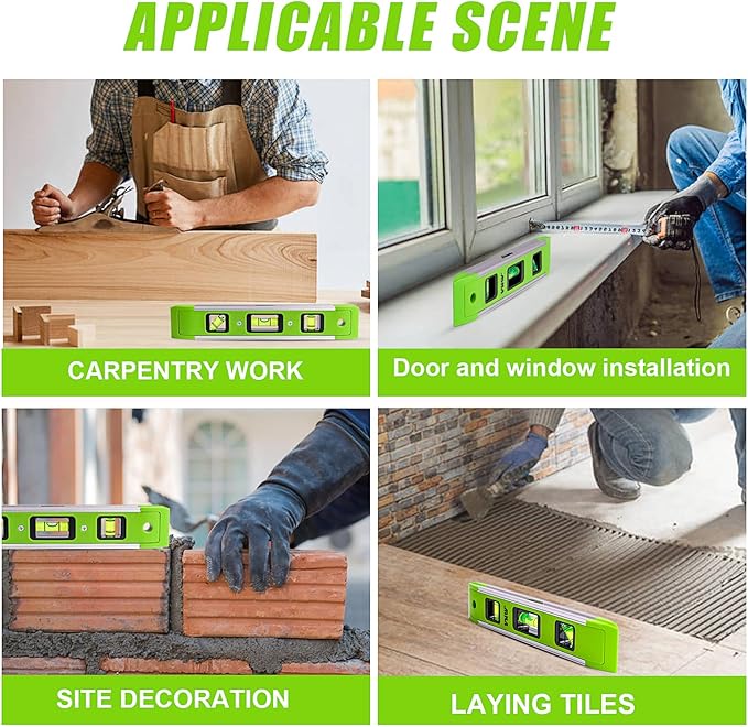 9 Inch Torpedo Level, Magnetic Bubble Level with 45°/90°/180° Bubble Vials, Shock Resistant Leveler Tool for Measuring (4)