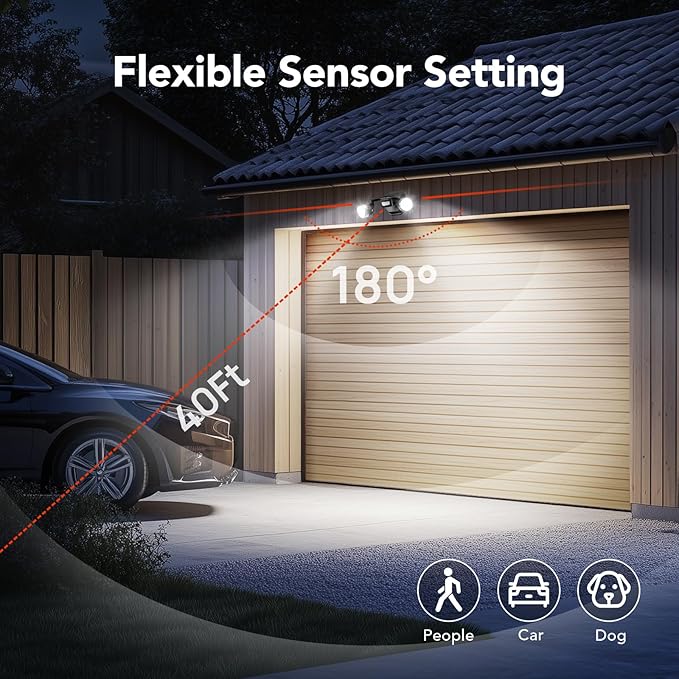 OREiN Motion Sensor Outdoor Lights, 450°Superwide Adjustment Dusk to Dawn Security Flood Lights Outdoor, 5000K 150W Equiv 3 Modes 180°/40FT, IP65, Bronze(Hardwired)