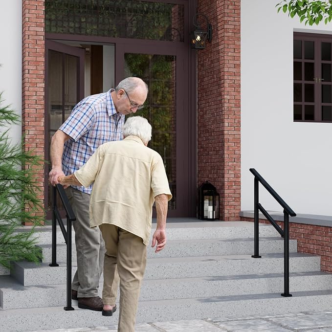 2 Pack Hand Rails for Outdoor Steps,2-3 Step Railing for Stairs,Adjustable Porch Railing,Hand Rails for Seniors,Outdoor Deck Handrails for Exterior Steps,Black
