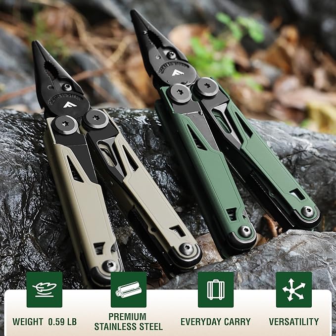 FLISSA Multitool, 15-in-1 Multi Tool Pocket Knife with Sheath, Stainless Steel EDC Multitool Pliers for Men, All-in-One Tools for Camping, Fishing, Survival