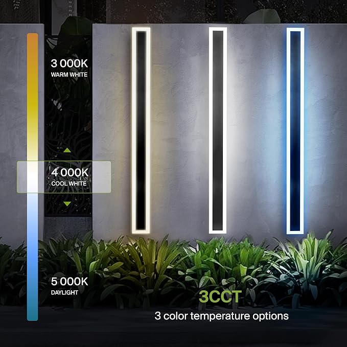 ASD LED 72" Long Wall Mount Light Fixture, Outdoor & Indoor Linear Sconce | 3CCT, Dimmable, Waterproof, Anti-Rust, ETL Listed | 40W 3570LM 3000-5000K 100-277V | Exterior Porch Lighting | Black