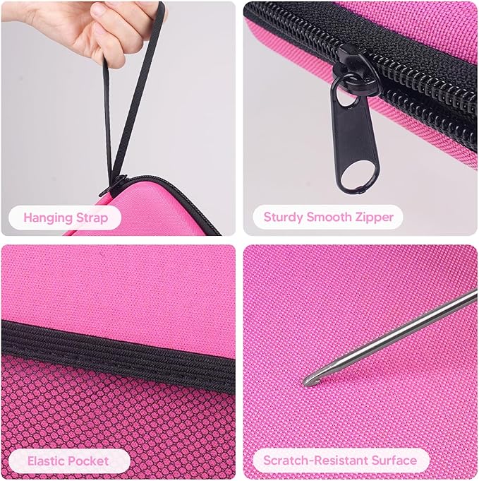 Pink Neck Light with Storage Case, 10-80Hrs Eye-friendly Book Reading Lamp, Knitting Crochet Sewing Craft Light Rechargeable Adjustable, Christmas Birthday Gifts for Book Lovers Knitters Crafters