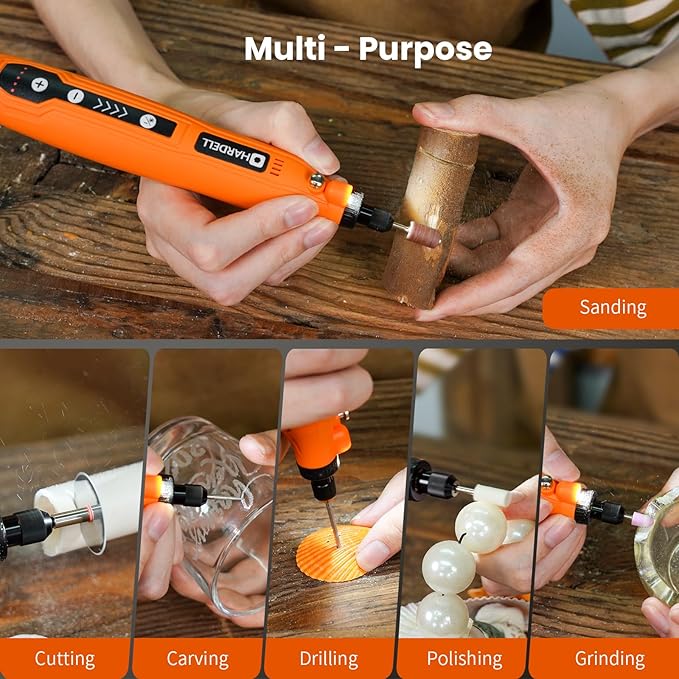 HARDELL Mini Cordless Rotary Tool, 5-Speed and USB Charging with storage case, Multi-Purpose 3.7V Power Rotary Tool for Sanding, Polishing, Drilling, Etching, Engraving, DIY Crafts
