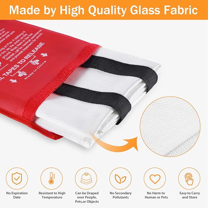 KANHIRO Emergency Fire Blanket for Home Kitchen - Fiberglass Fire Suppression Blanket Great for School, Fireplace, Grill, Car, Office, Warehouse (1 Pack, 39 in X 39 in)