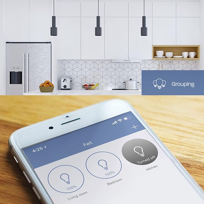 Feit Electric Smart BR30 Wifi Bulb, 5000K Daylight, 2.4GHz WIFI, No Hub Needed, Works with Alexa and Google Home Assistant, App Control, Dimmable, 65W Equivalent, Flood Light Smart Bulb, BR30/950CA/AG