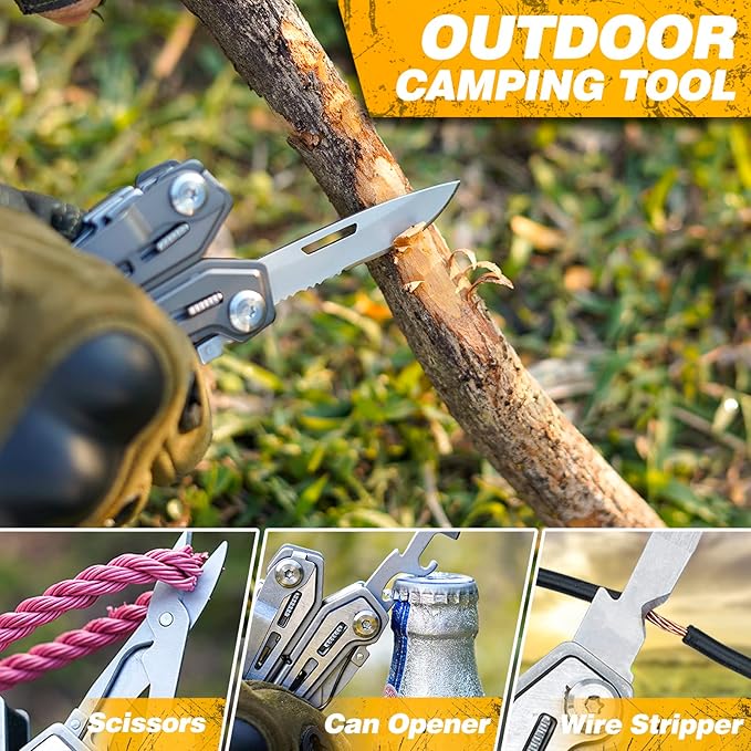 BIBURY Multitools BI2043, 17-in-1 Portable Multitool Foldable Spring-Loaded Pliers with Scissors, Can Opener & Screwdriver, Safety Locking EDC Tools for Camping Outdoor Activities Home Repair (Black)