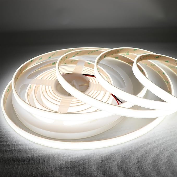 COB White LED Strip Lights 6000K 528LEDs/M 10mm DC24V Silicone Tube LED Light Outdoor Waterproof IP67 Linear LED Tape Lights 16.4ft for Garden, Backyard, Wheel Lights