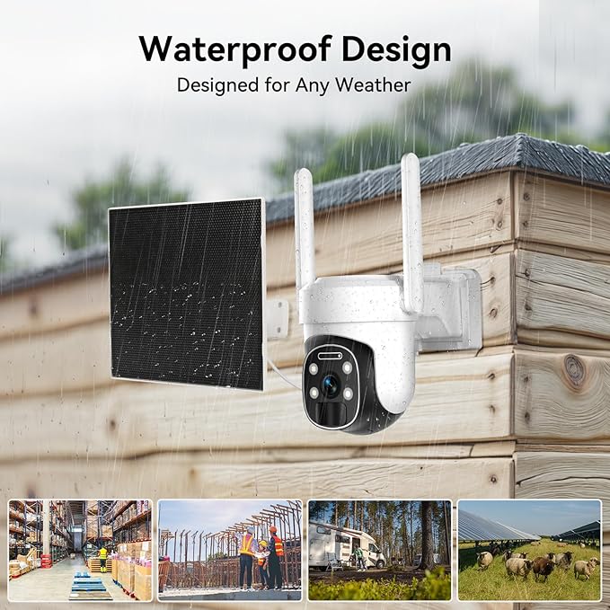 4G LTE Cellular Security Camera Outdoor, 2K No WiFi Solar Camera Outdoor Wireless Color Night Vision, Cellular Cameras for Security 360° Viewing, PIR Motion Sensor