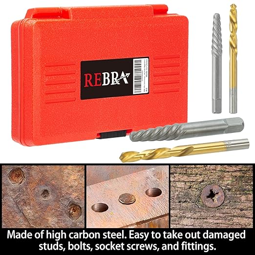 Screw Extractor Set, 37# Cr-Mo & 6542 HSS Steel Cobalt Left-Hand Drill Bit, Easy Out Broken Bolt Remover Reverse, Ez Out Stripped, Rounded-Off, Damaged Bolts, Screws&Studs Removal Tool (18-Pieces)