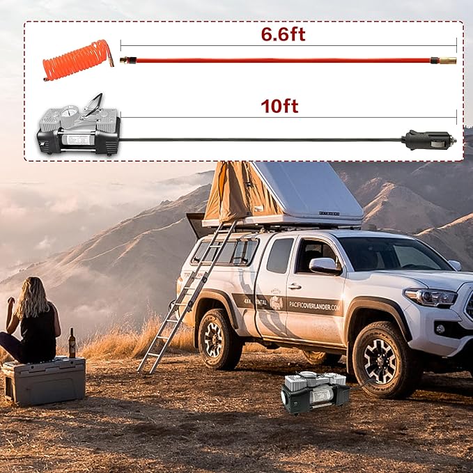 YUNGTEE Sliver Tire Inflator Heavy Duty Double Cylinders Direct Drive Inflation Pump,12V Portable Air Compressor Pump with Emergency LED Light - 150PSI Tire Pump,Apply to Car,Suv,RV