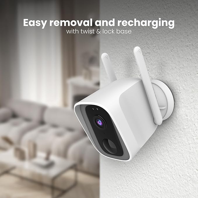 Feit Electric Smart Security Camera, 2.4GHz WiFi Smart Home Camera with Motion Detection, Night Vision, 2-Way Audio, 1080p HD Battery Powered, White, CAM/WM/WiFi/BAT