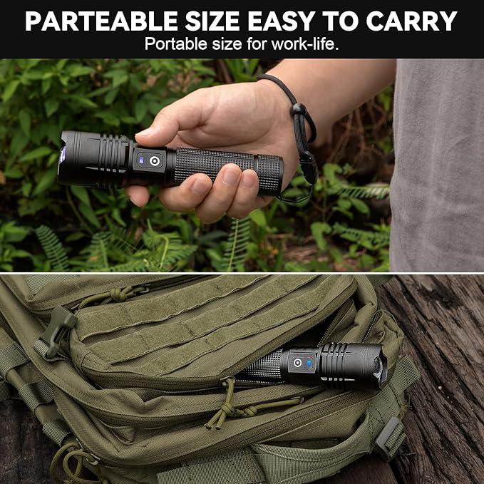 Rechargeable LED Flashlights High Lumens - 90,000 Lumens Super Bright Flashlights with 5 Modes, Waterproof Powerful Flash Light for Home, Camping(2 Pack) (Black)