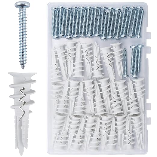 60PCS Self Drilling Drywall Anchors and #8 Screws, Wall Anchors for Drywall Heavy Duty Holds Upto 75LB, No Pre Drill Hole Required, Dry Wall Screws and Anchors Kit