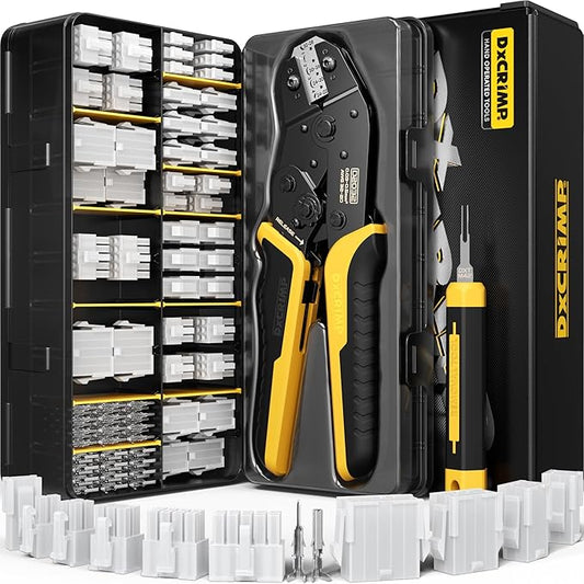 Crimp Tool Mini-Fit Jr Kit,with 12 Types 2-10 Pin Molex 4.2mm Connector,Wire Gauge 18-26 AWG w/Remove Tool,Crimping Tool (32-20 AWG) Compatible JST, KF2510, AMP, Dupont,RC Servos,Futaba.