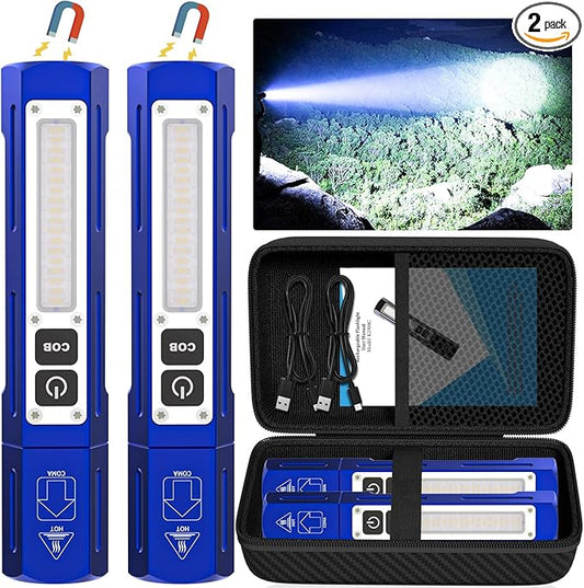 Rechargeable Flashlights High Lumens - Super Bright Small Pocket Magnetic Flashlight, 8 Modes LED Tactical Flash Light, Dual Button Powerful Flashlight for Camping (2, Klein Blue)