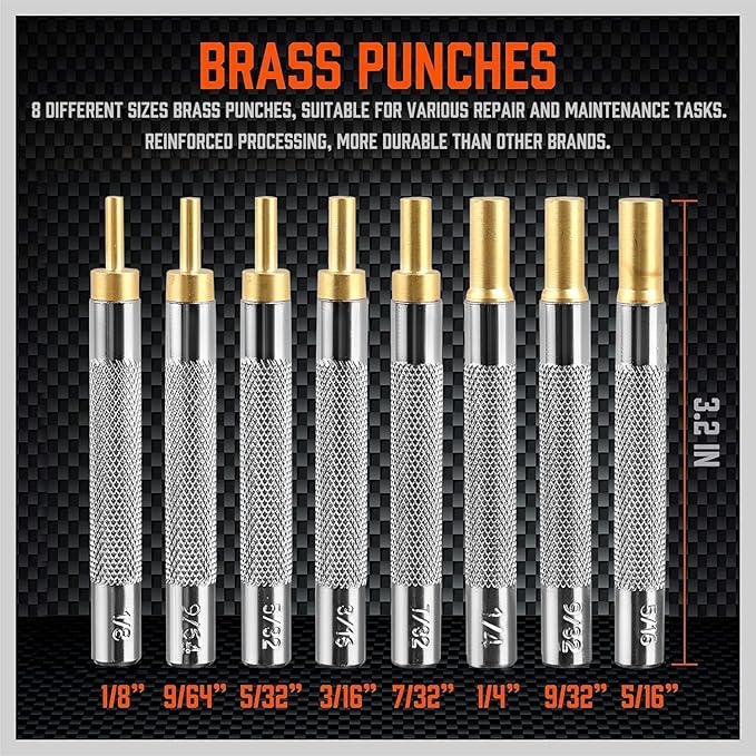 SEDY 22-Pieces Roll Pin Punch Set, Roll Pin Starter Punch, Brass, Steel, Plastic Punches, 4 Heads Hammer & 1 Plastic Tweezers. Red Storage Carrying Case provided