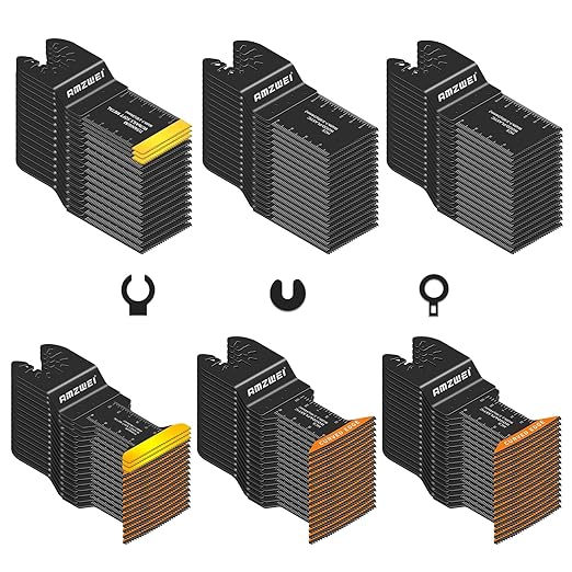 100PCS Titanium Oscillating Tool Blades, Professional Curved Edge Saw Blades Metal Wood Plastic Cuts 4 Types Quick Release Multi Tool Blades Compatible with Dewalt Milwaukee Ryobi Rockwell