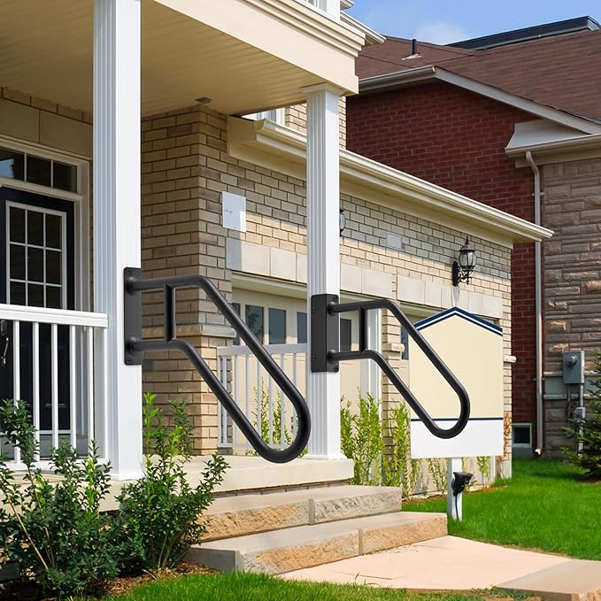 SELEWARE Heavy Duty 28" Handrails for Outdoor 1-3 Step, Non-Slip Door Jamb Corner Mount Stair Hand Railing Grab Bars, U-Shape Safety Handle for Garage, Porch, Garden (Left+Right Handed,Dia 1.3" Pipe)