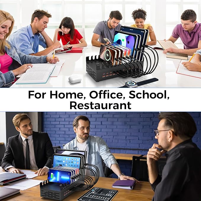 300W USB Charging Station for Multiple Devices, 24 Port USB ~C Fast Charging Station, Multi Device Charger Station Organizer Compatible with Tablet, Laptop, Cellphone, iPhone, iPad and More