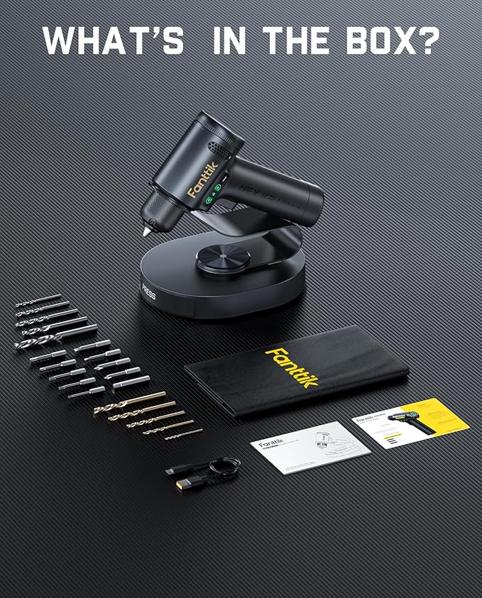 Fanttik K2 Ultra Power Drill, Cordless Drill/Driver, 3/8'' Keyless Chuck, Max. 30 N.m, Max. 1250 RPM, TapSwitch Gear Change, 2.5AH Rechargeable Battery, Tool Kit for Home DIY Projects