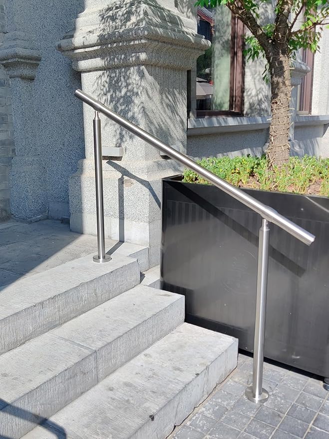 Outdoor 4 Step Handrail, DIY 304 Stainless Steel Transitional Hand Rails with Installation Kit,Silver Porch Stair Railing for Concrete Brick or Wooden Steps, 54x36