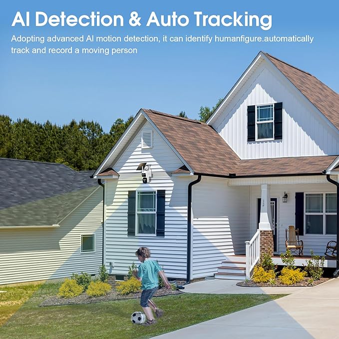 Dual Lens Dual Screen 2K Solar Security Camera Wireless Outdoor 360° View Battery Powered Camera with Spotlight Color Night Vision, PIR Sensor WiFi Home Security System (4G LTE)