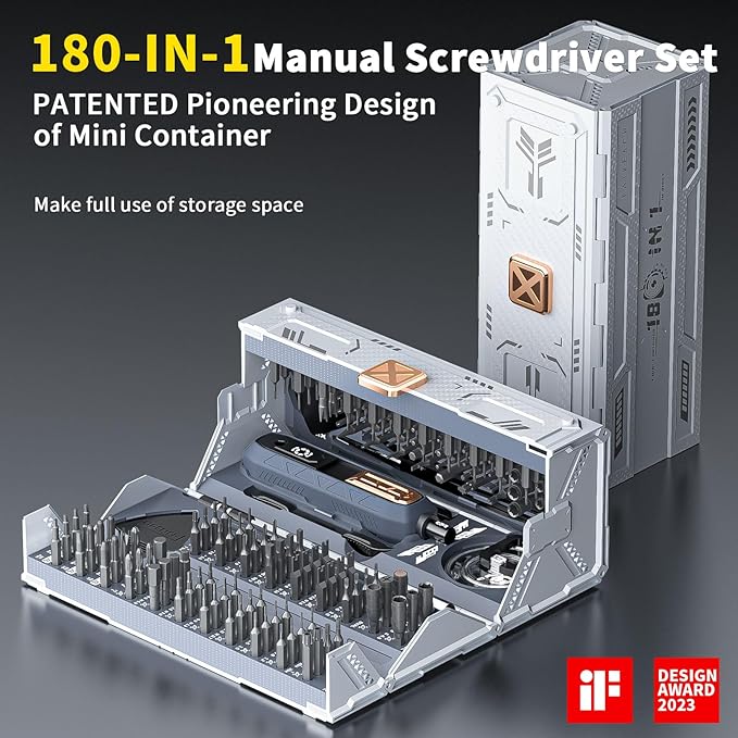 MANUAL 180 in 1 Screwdriver Set, Precision Screwdriver Set with Pick-up Screwdriver Bits, Quintic-Fold and Case Design, Magnetic Repair Tool Kit for iPhone MacBook Computer Laptop