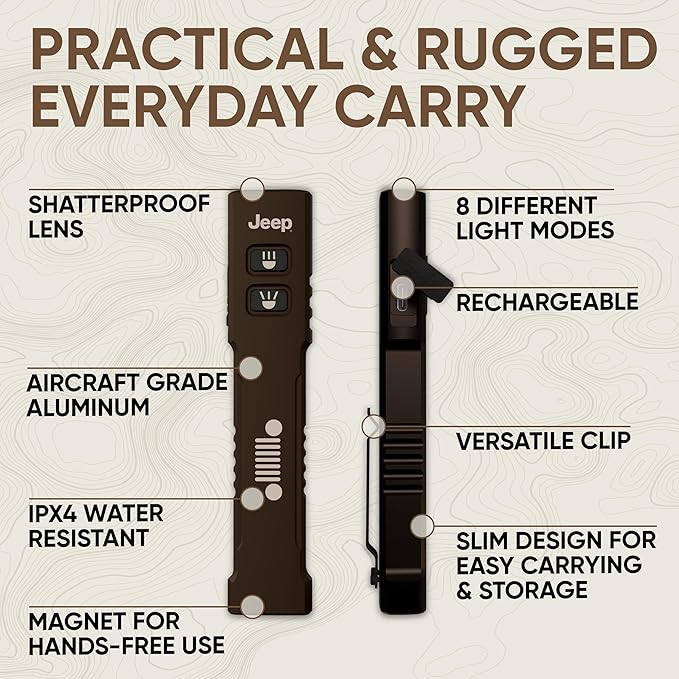 Energizer Jeep Sleek Metal Rechargeable LED Mini Flashlight, 1,250 Lumens, Conveniently Small EDC Flashlight with Portable Design and Durable Metal Construction