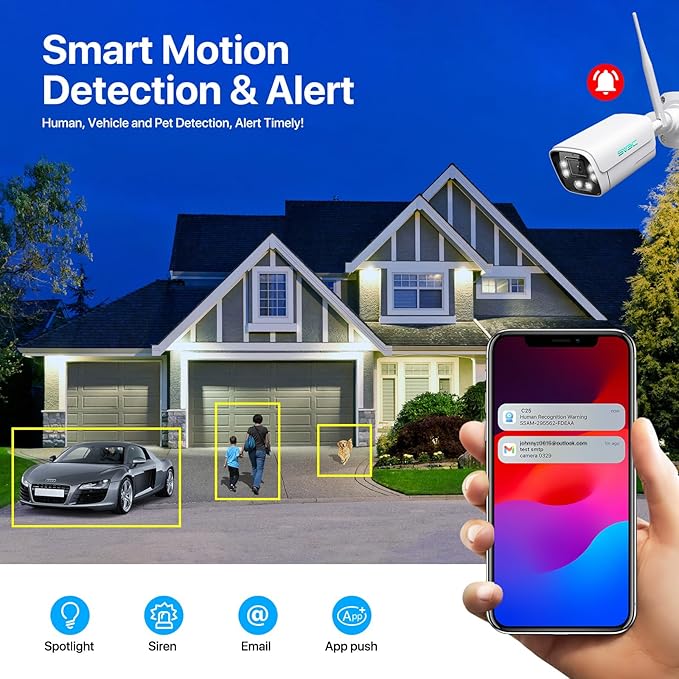 SV3C 4K WiFi IP Camera Outdoor, 8MP Wired Bullet Security Cameras with Floodlight Color Night Vision, ONVIF, RTSP, Humanoid Vehicle Pet Detection, P2P Remote View, 2-way Audio, SD Card & Cloud Storage